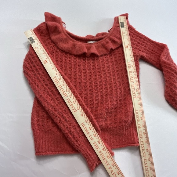 Anthropologie Ruffled Collar Knit Sweater Coral Red Textured Cute Top Y2K‎ - Picture 9 of 9